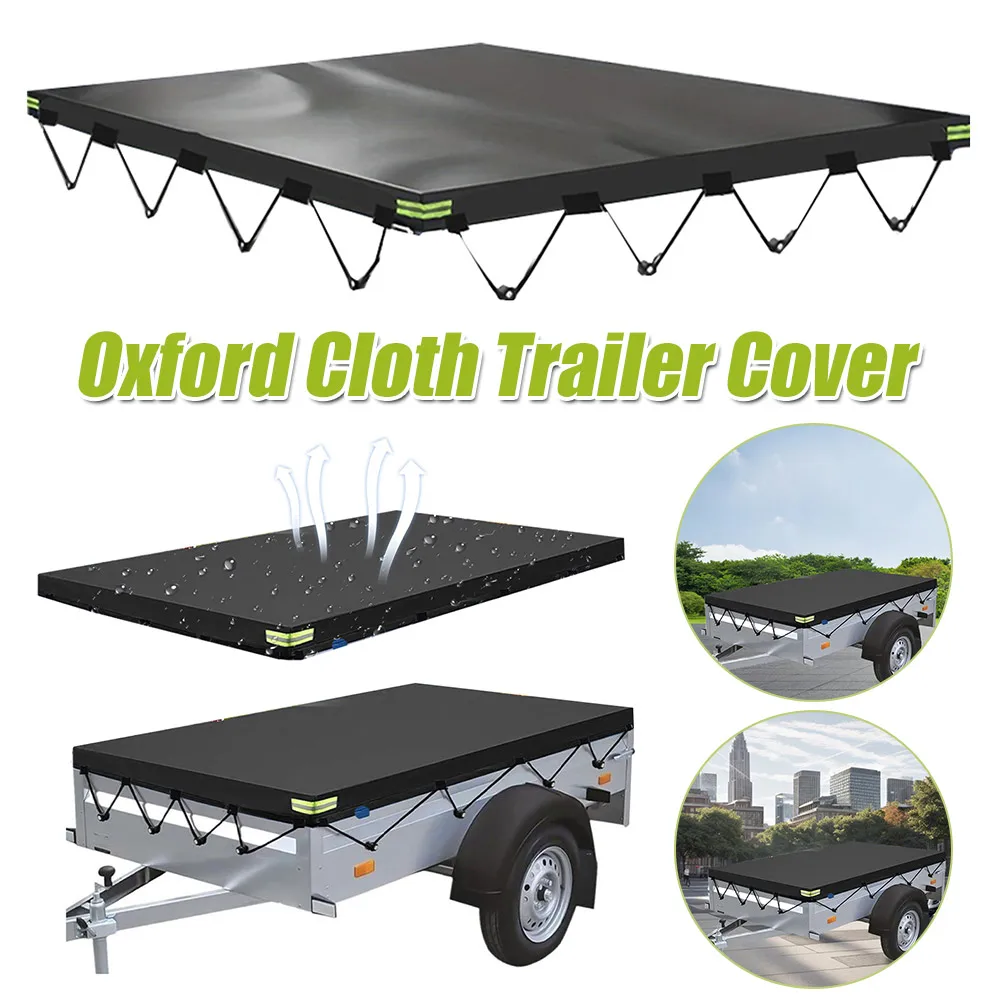 

214x122cm Camping Trailer Cover Heavy Duty Oxford Cloth Waterproof Dustproof Protector with Reflective Safety Strips