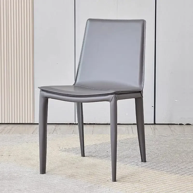 Italian Minimalist Saddle Leather Dining Chair Luxury Comfortable Backrest Chair for Home Hotel Nordic Style