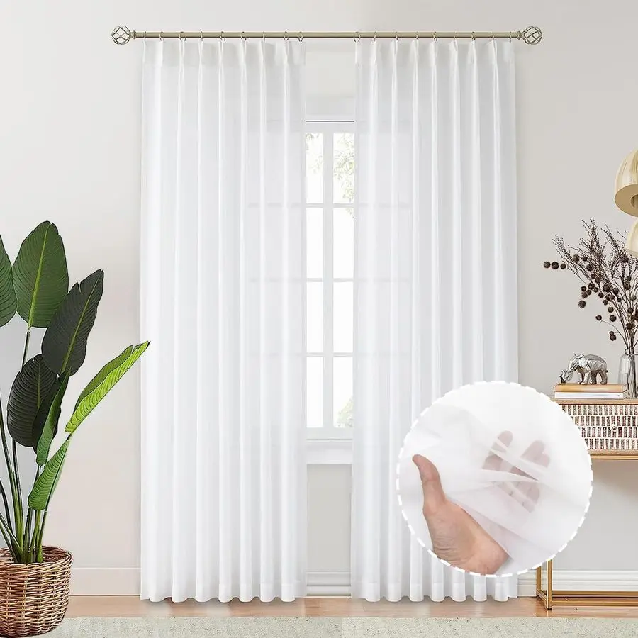 

White Curtains 96 inches Long, Solid Sheer Curtains for Living Room, Custom Sheer Panels with Multi Size 2 Panels, 50 inches Wid
