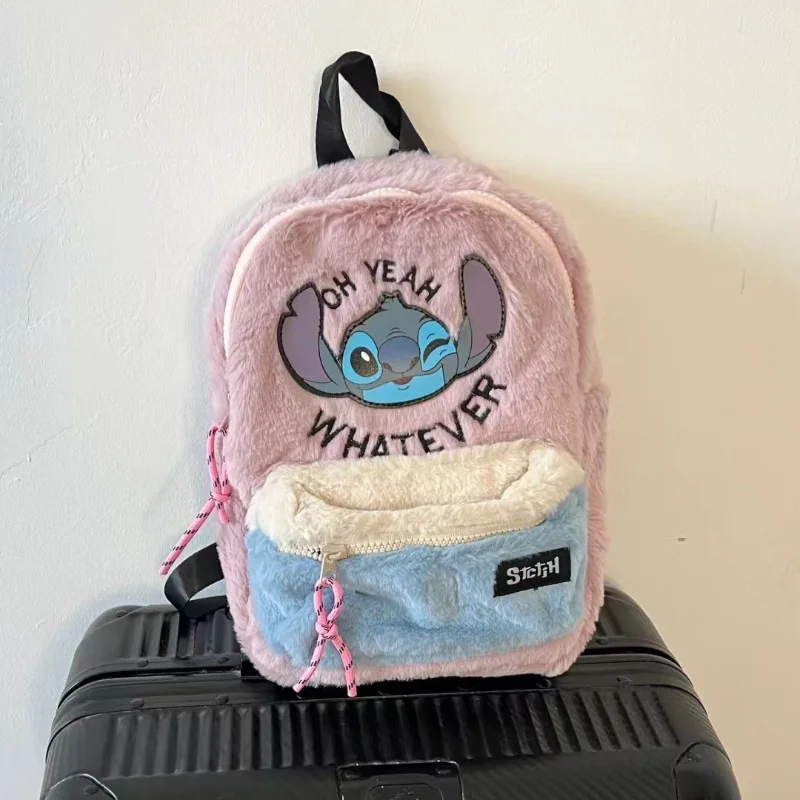 Disney Herbst und Winter Stitch süßer Plüsch-Schüler-Schulranzen, Cartoon-Kontrastfarbe, einfacher, leichter Rucksack mit großer Kapazität