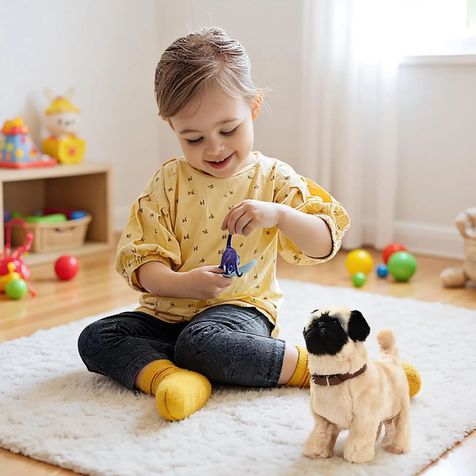 Robot realista para cachorros, animales de peluche suaves, lindos juguetes para perros reales para jóvenes, niños, niñas, niños, cumpleaños, viajes, jardín, patio de casa