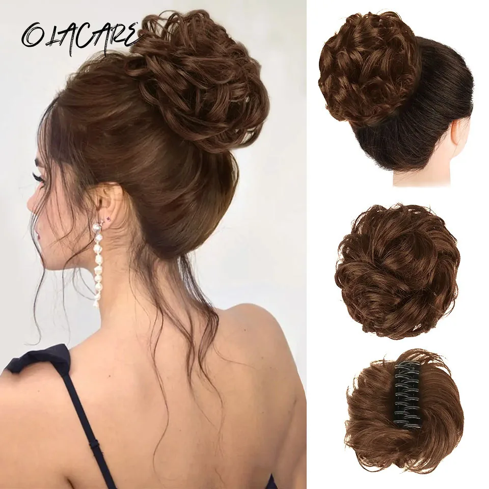 

OLA Synthetic Chignon Messy Bun Claw Clip in Hair Piece Wavy Curly Hair Bun Ponytail Extensions Scrunchie Hairpieces for Women