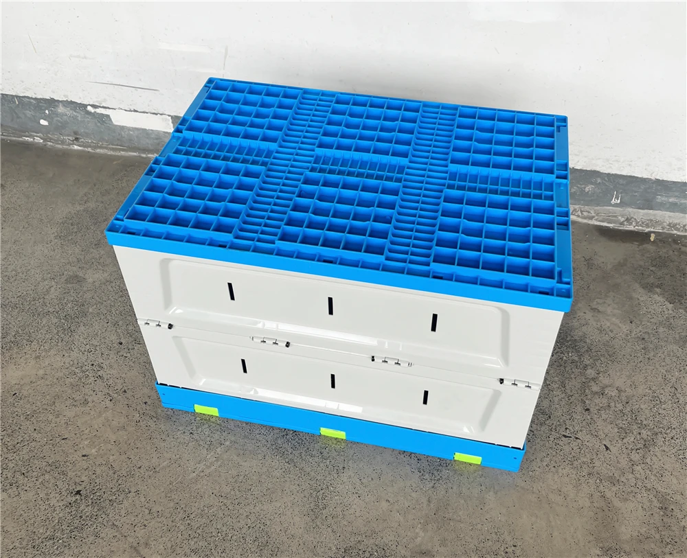 Customized Color 600x400x410 Mm Folding And Stackable Solid Box Collapsible Plastic Storage Crate Totes For Logistics