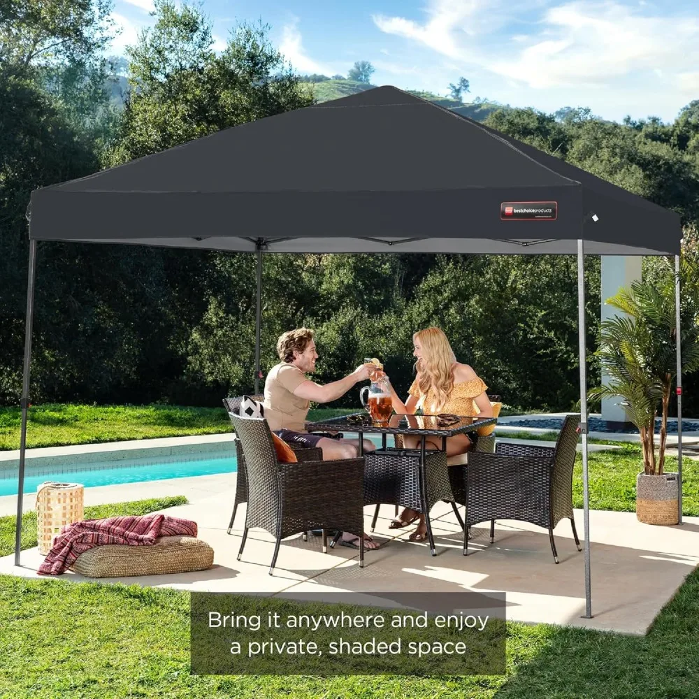 10x10ft 1-Person Setup Pop Up Canopy Tent Instant Portable Shelter w/ 1-Button Push, Case, 4 Weight Bags
