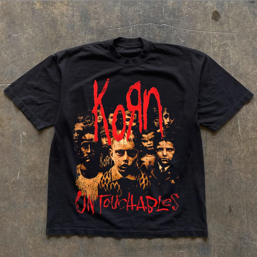Korn Follow The Leader Cotton Printed T-Shirt Double-Sided Metal Band Tee Men's and Women's Oversize Couple Tee Harajuku Tops