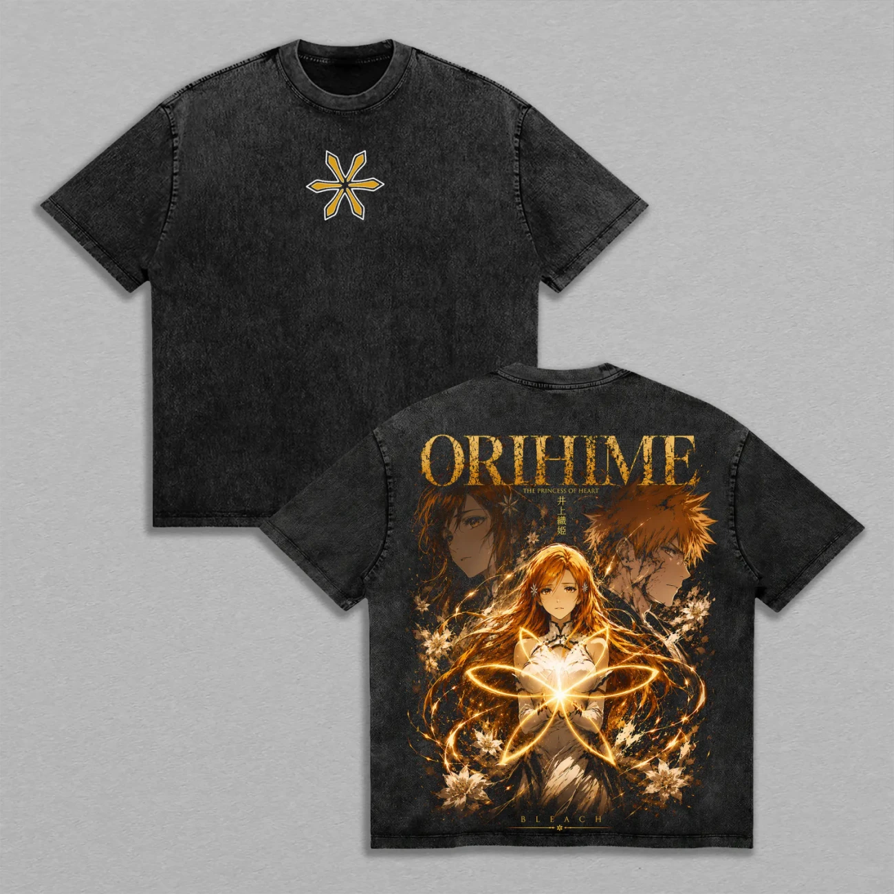 Fashion Anime BLEACH Inoue Orihime T-shirt Vintage Washed T Shirt Men Women Clothing Casual Oversized 100% Cotton Tees Tops