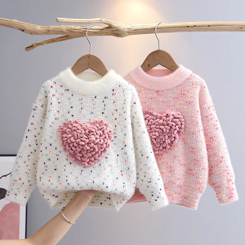 

Girls Sweaters Coat Three-Dimensional Love Knitted Cardigan Jacket Autumn Winter Baby Girl Clothes Korean Kids Clothing 2-10Y