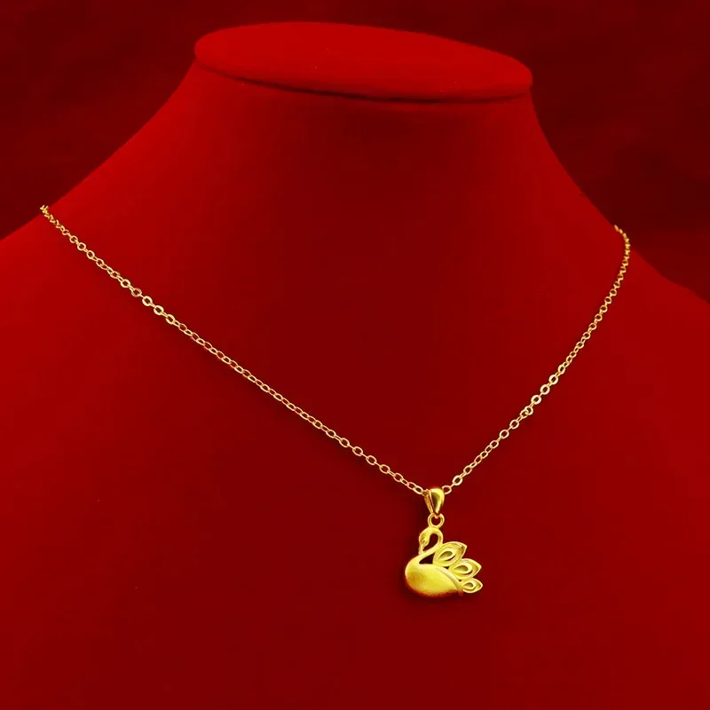 9999 Real Gold 24K Female Japan and Korea Little Swan Necklace Gold Cute Swan Clavicle Necklace