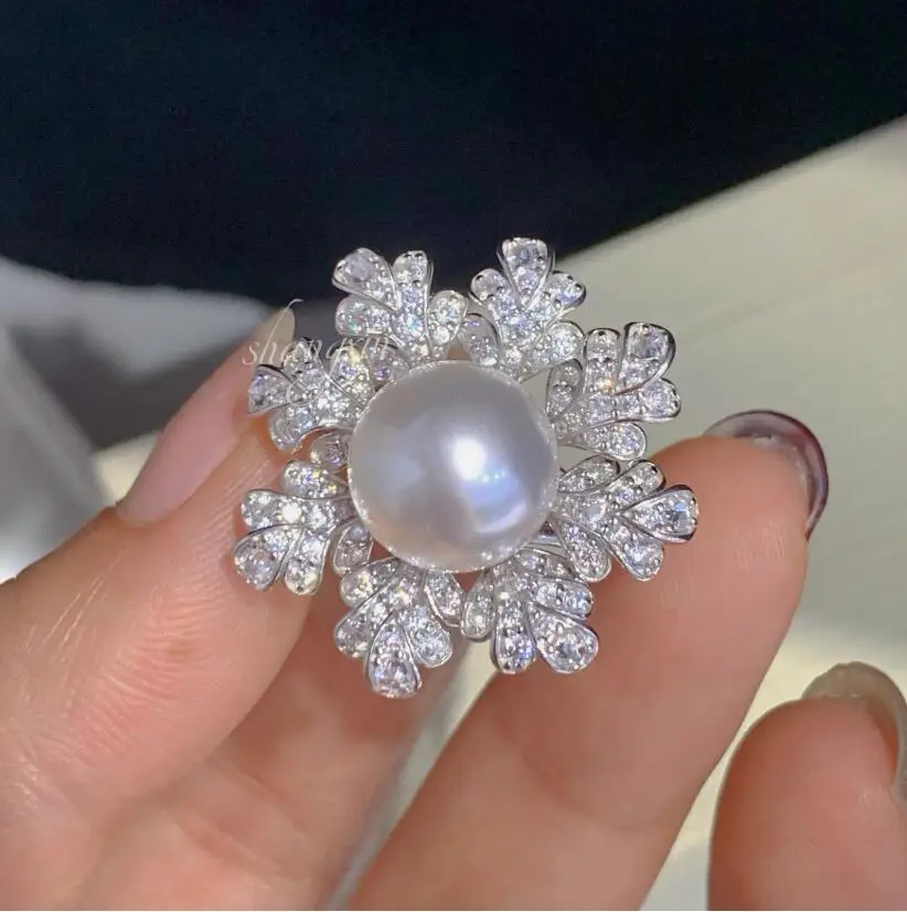 

charming 10-11mm south sea round white pearl ring 925s