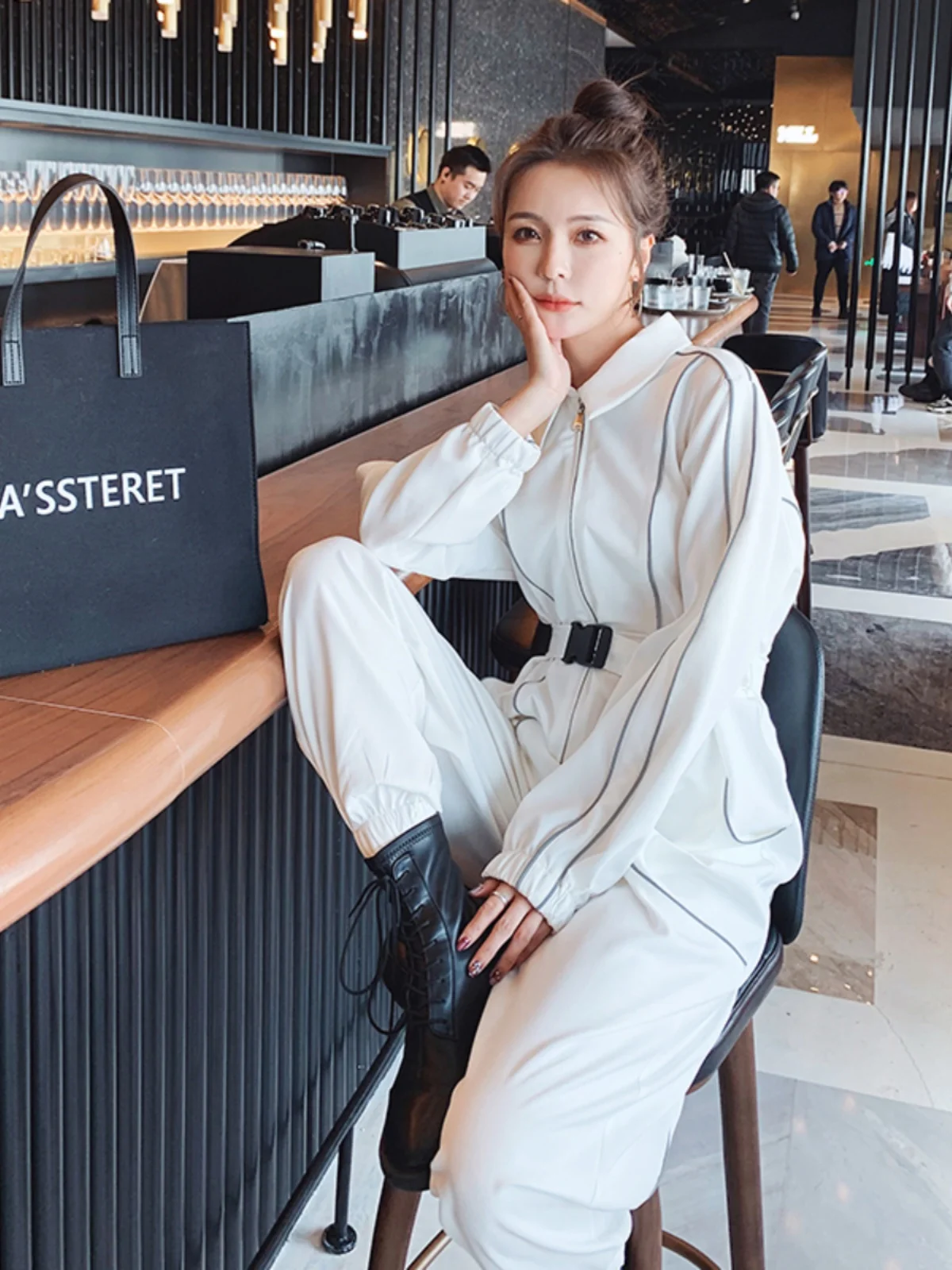 Damski kombinezon roboczy Bla, modny, wyszczuplający, z wysokim stanem, spodnie długie na wiosnę i jesień, garnitur do pracy.