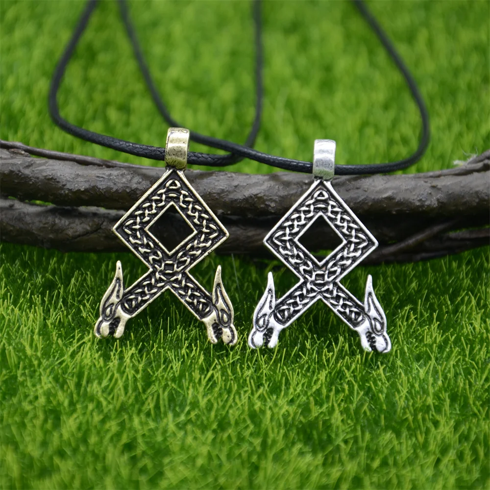 Nostalgia Norse Viking Pendant Rune Othala Amulet Wolf Necklace Gothic Mens Womens Jewelry