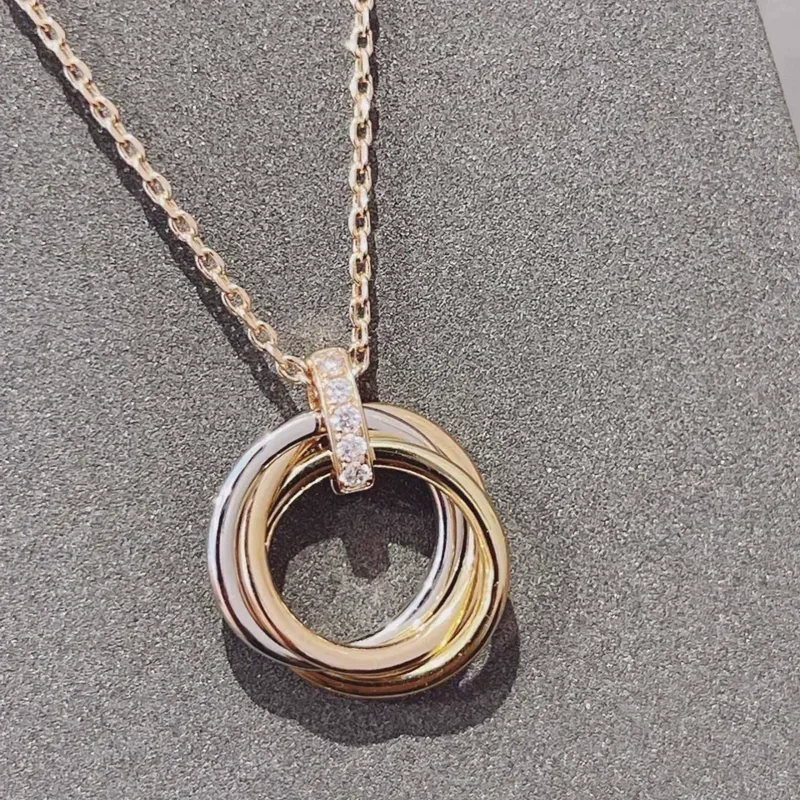 

925 Sterling Silver High Quality Exquisite 3 Color 3 Ring Necklace Temperament Clavicle Chain Luxury Jewelry Gift To Friends