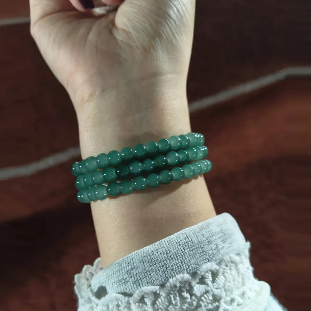 

Fashion Women Men Couple 6 MM Wishing Stone Beads Girl Green Red White Blessing Stone Accessories Natural Bracelet 3 Strings