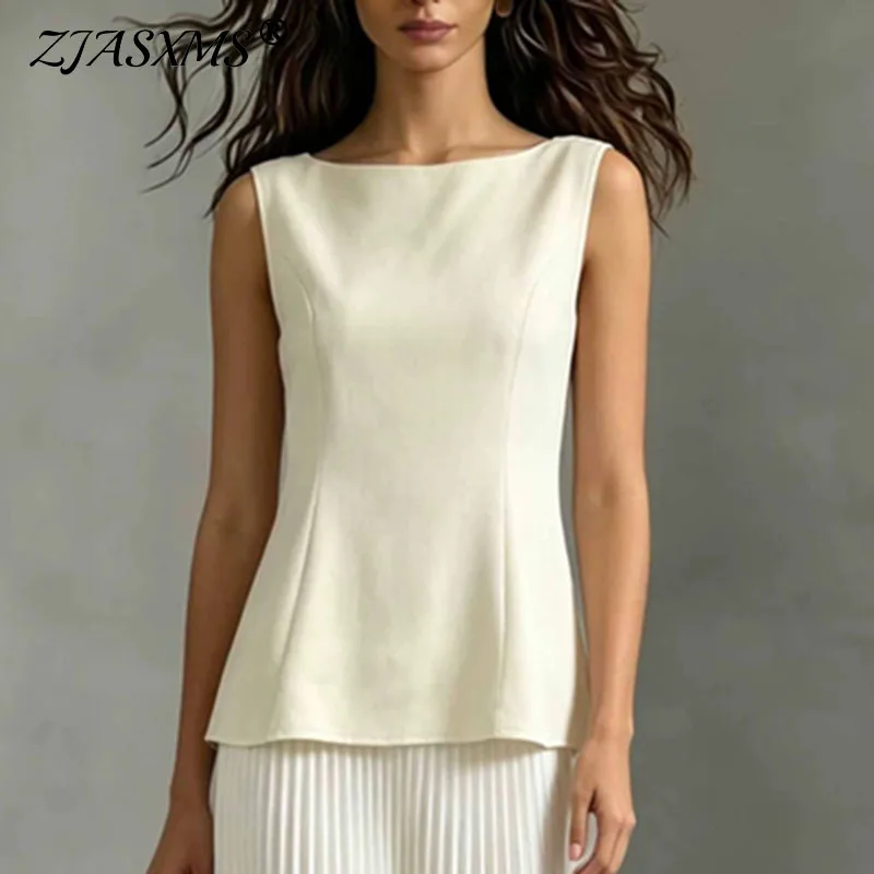 

New Spring Summer Boho Vacation Outfits Woman O Neck Sleeveless Tank Top 2 Piece Set Elegant High Waist Pleated Maxi Skirts Suit
