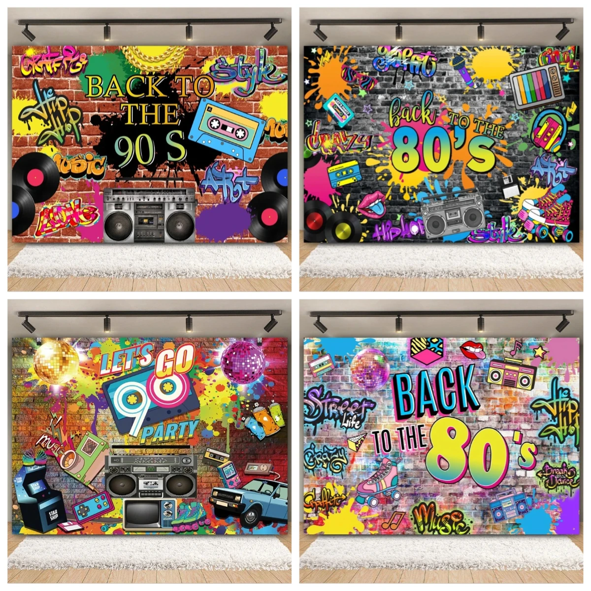 

Back To 80's 90's Hip Hop Disco Music Backdrop Graffiti Dance Neon Glow Adult Baby Birthday Party Photography Background Decor