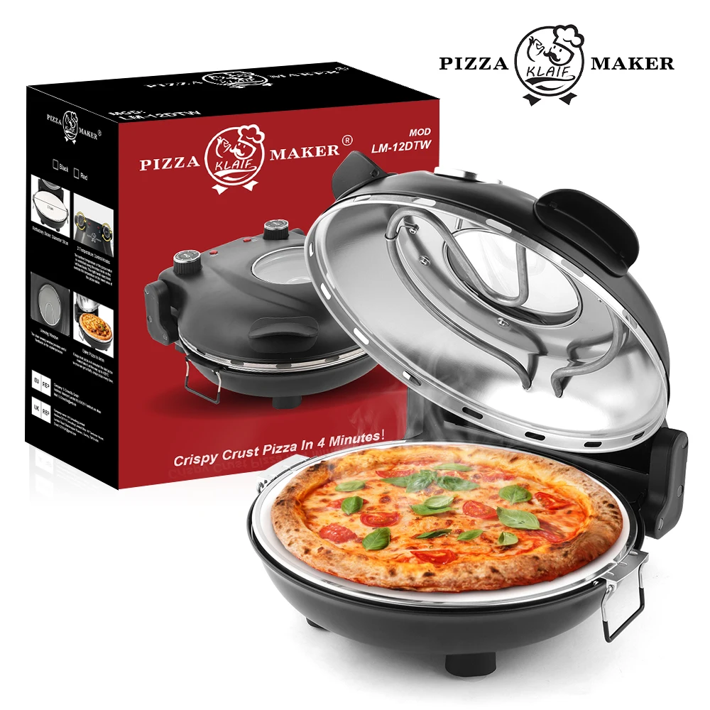 Machine à pizza électrique Klaif 420 ℃   Four à pizza 12 pouces 1200W avec 5 niveaux de température séparés, plaque en pierre résistante aux flammes, cuisson en 10 minutes