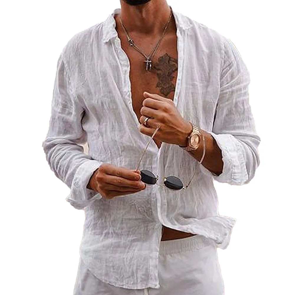 Men Shirts Upgrade Your Look Men's Casual Button Down Cotton Linen Shirt Loose Fit Blouse In Fashionable Color