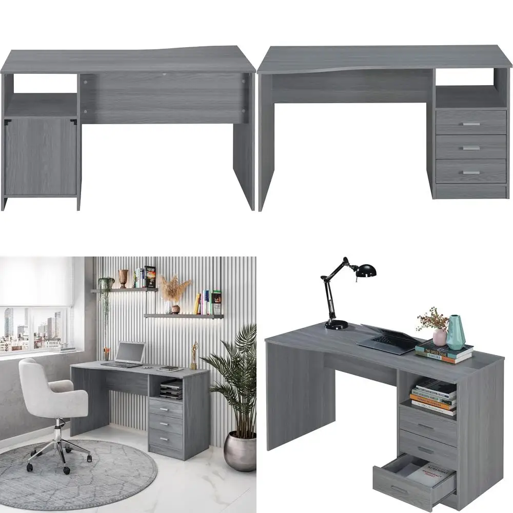 

Светло-серый классический компьютерный стол 51 с 3 ящиками для хранения в домашнем офисе