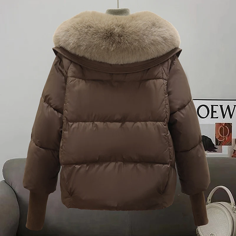 Chaquetas de moda para mujer, abrigos cortos de invierno con capucha, Parkas elegantes con cuello de piel sintética, prendas de vestir exteriores holgadas y gruesas y cálidas para mujer 2024