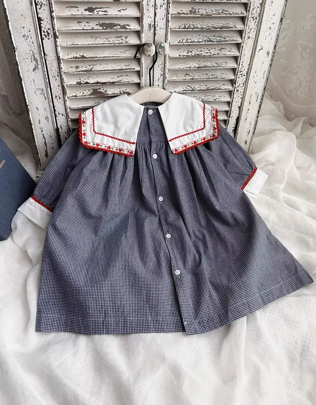 New Baby Spanish Boutique Clothes College Style Sweet Cute Girls Plaid Dresses For Birthday Party Eid A3509