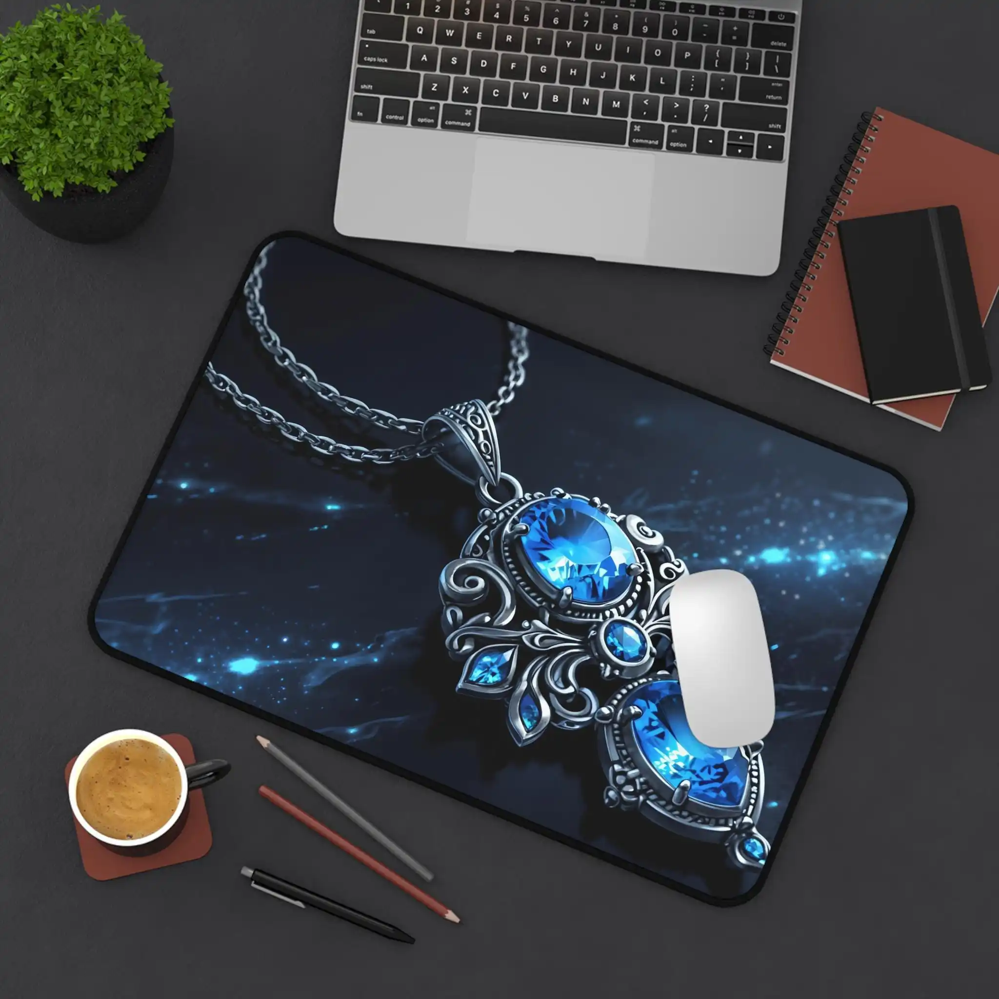 Elegant Universe Gemstone Theme Decorative Table Mat, Gem Gamer Desktop Decoration Lovers Gift, Non-Slip Waterproof Mouse Pad