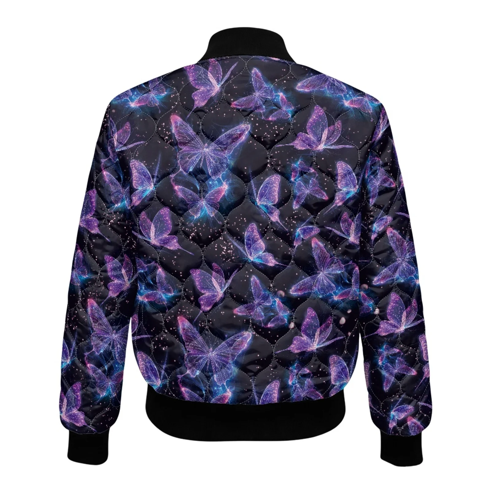 PENSTROLL Butterflies Women Casual Wear Padded Zipper Bomber Outerwear Windproof Quilted Puffer Jacket for Winter