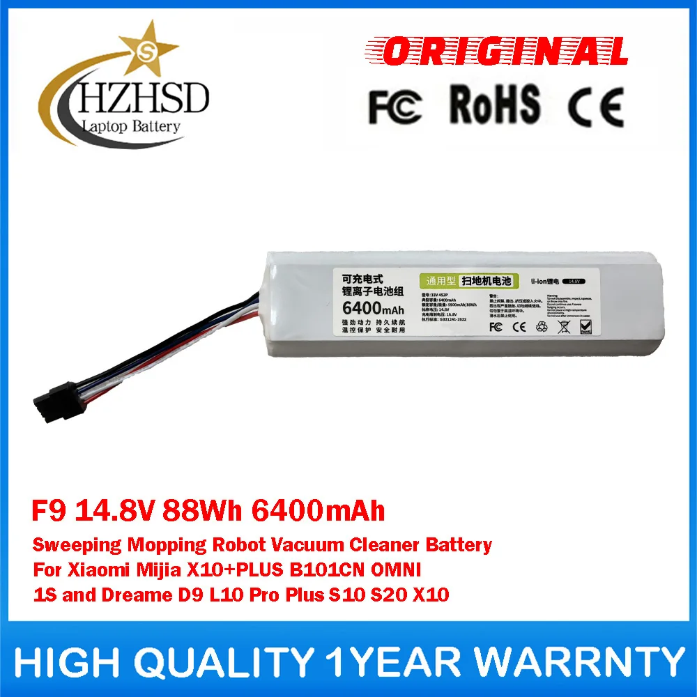 

F9 14.8V 88Wh 6400mAh Sweeping Mopping Robot Vacuum Cleaner Battery For Xiaomi Mijia X10+PLUS B101CN OMNI 1S and Dreame L10 Pro