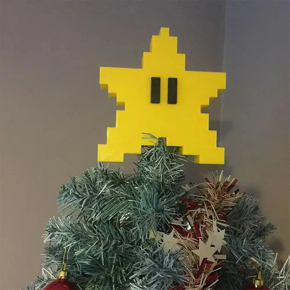 Game Super Mario Mosaic Star Christmas Tree Top Yellow Five-pointed Star Decoration 3D Pixel Style Action Figure Creative Gifts