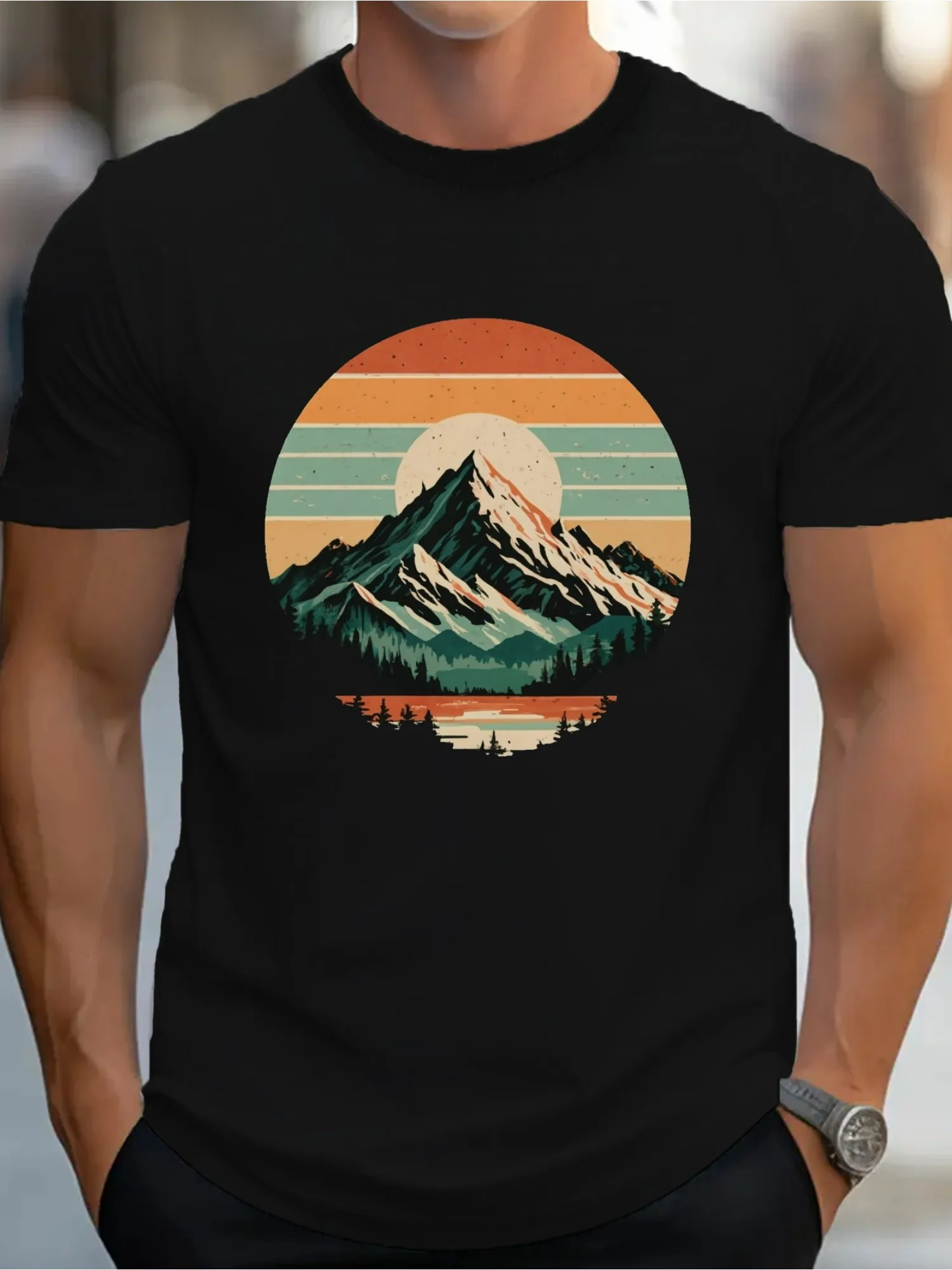 

Snow Mountain Vintage Sunset G500 pure cotton Mens T-shirt comfort fit Fashion Tshirt Round Neck Short Sleeve