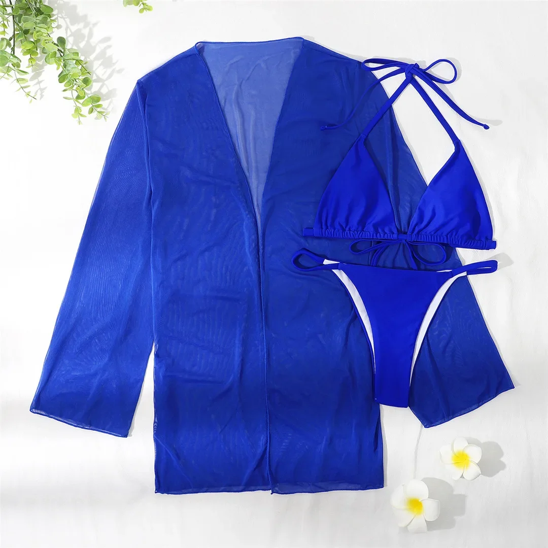 Halter High Cut Bikini Weiblichen Badeanzug Frauen Bademode Drei-stück Bikini set Mit Cover Up Badende Badeanzug Schwimmen dame K3266