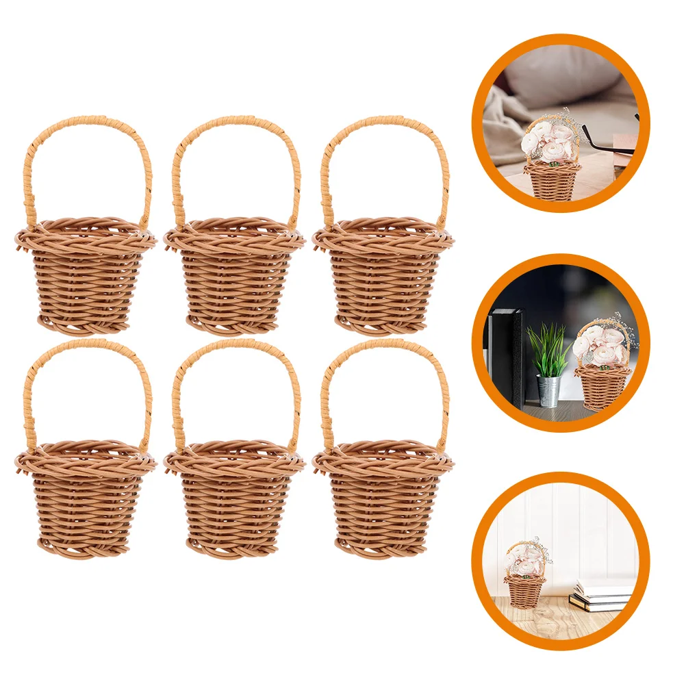 

6 Pcs Mini Woven Basket Wedding Party Decoration Small Candy Gift Storage Baskets for Favors Picnic Easter Micro Scene