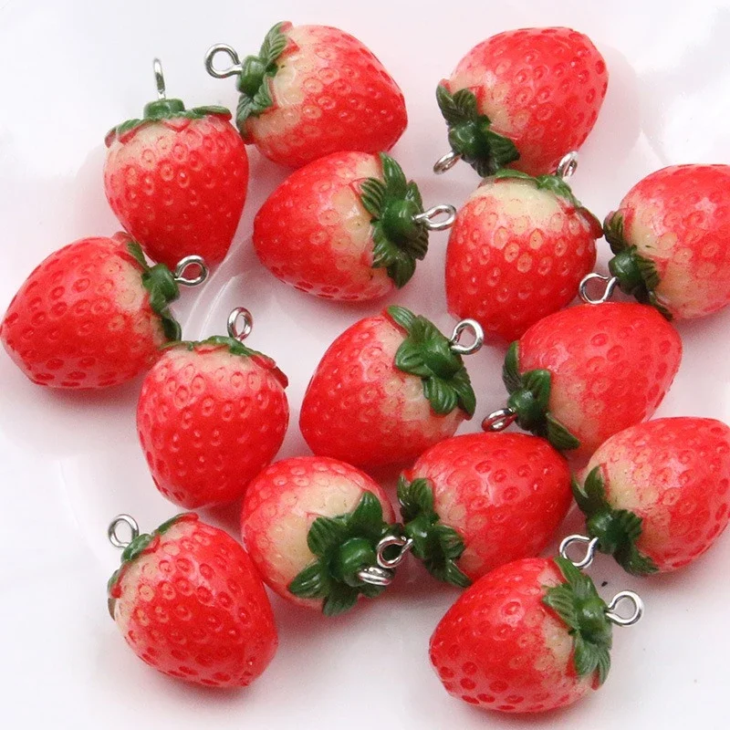 5/10pcs Strawberry Resin Earring Fashion Charms Fruit Pendant 3D Phone Keychain Bracelets Pendant for Jewelry Making Accessories