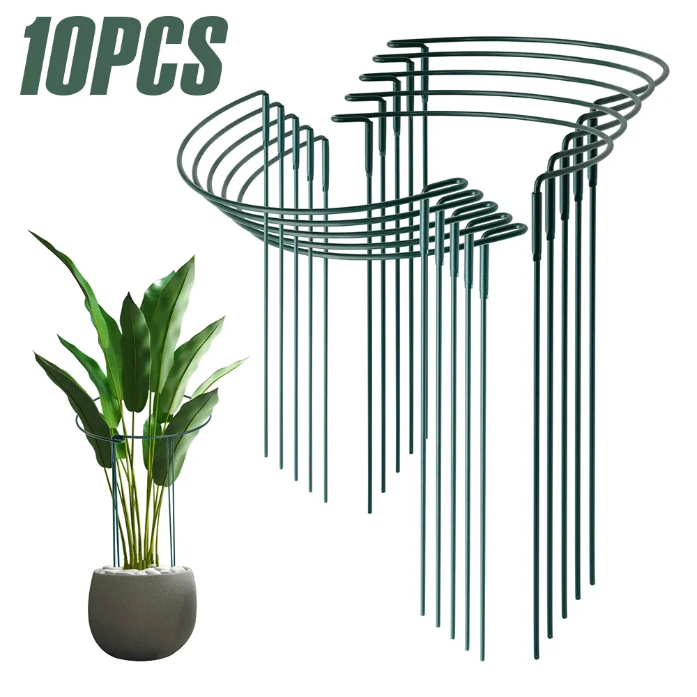 10Pcs Plant Support Stakes Metal Garden Supports Interlock Half Round Peony Support Ring and Cage Rustproof Garden Accessories