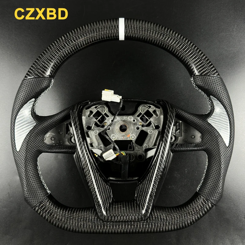 Fit For Nissan Maxima 2017 Real Glossy Black Carbon Fiber Steering Wheel Customized Silver Carbon Thumb Inlay