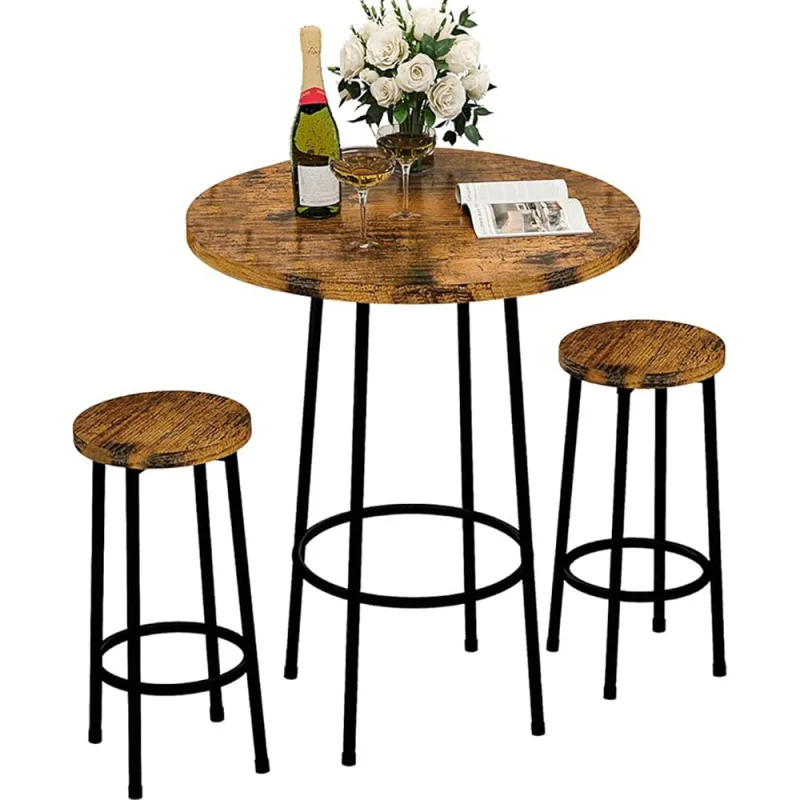 custom.3 Piece Pub Dining Set, Modern Wood Round bar Table and Stools