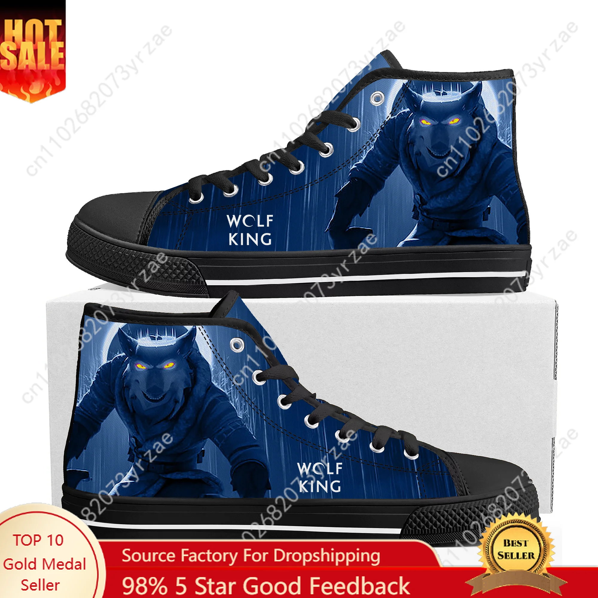 

Высокие кроссовки Wolf King, мужские и женские подростковые высококачественные модные трендовые парусиновые кроссовки, повседневная обувь для пар, обувь на заказ
