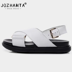 JOZHAMTA Size 35-44 Women Flats Sandals Buckle Strap Leather Platform Shoes For Women Designer Low Heels Sandalias Summer