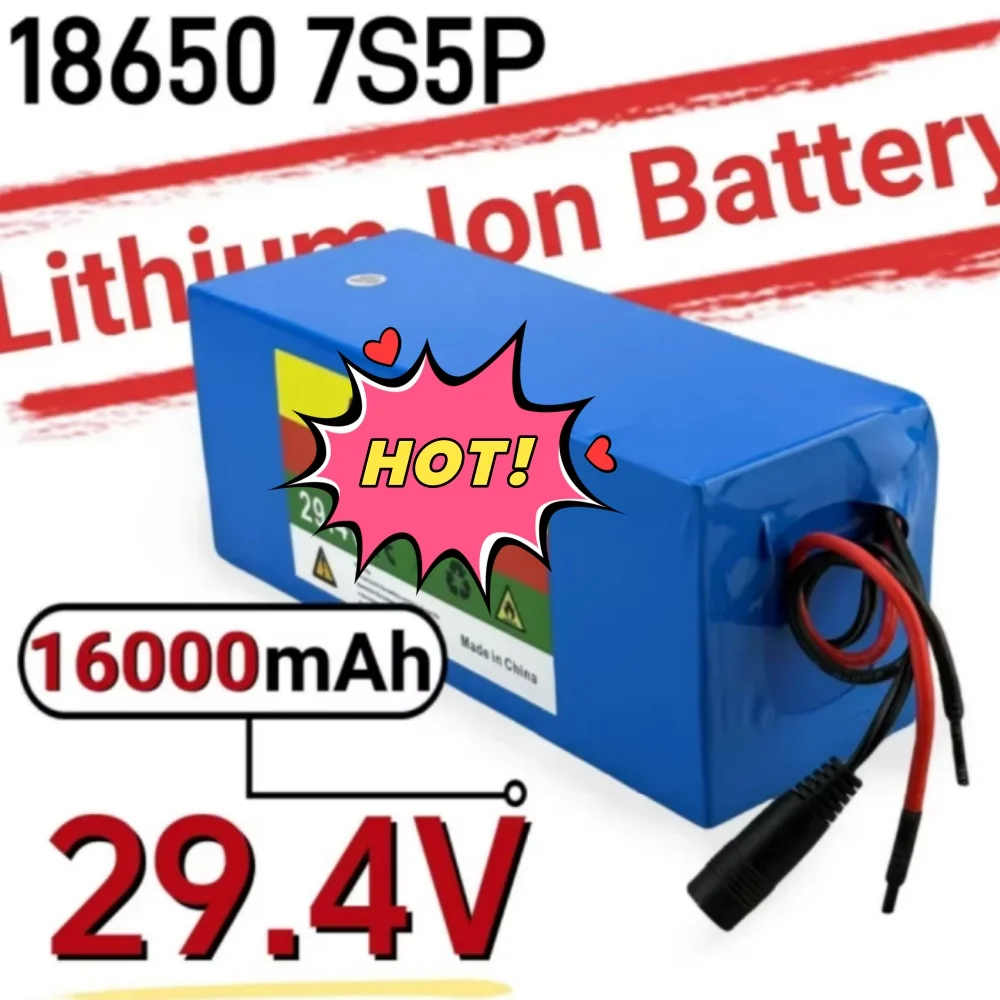 

16000mAh 18650 Lithium Ion Battery Pack 7S5P 29.4V High Capacity with Built-in BMS for Electric Bike Scooter Kids Car