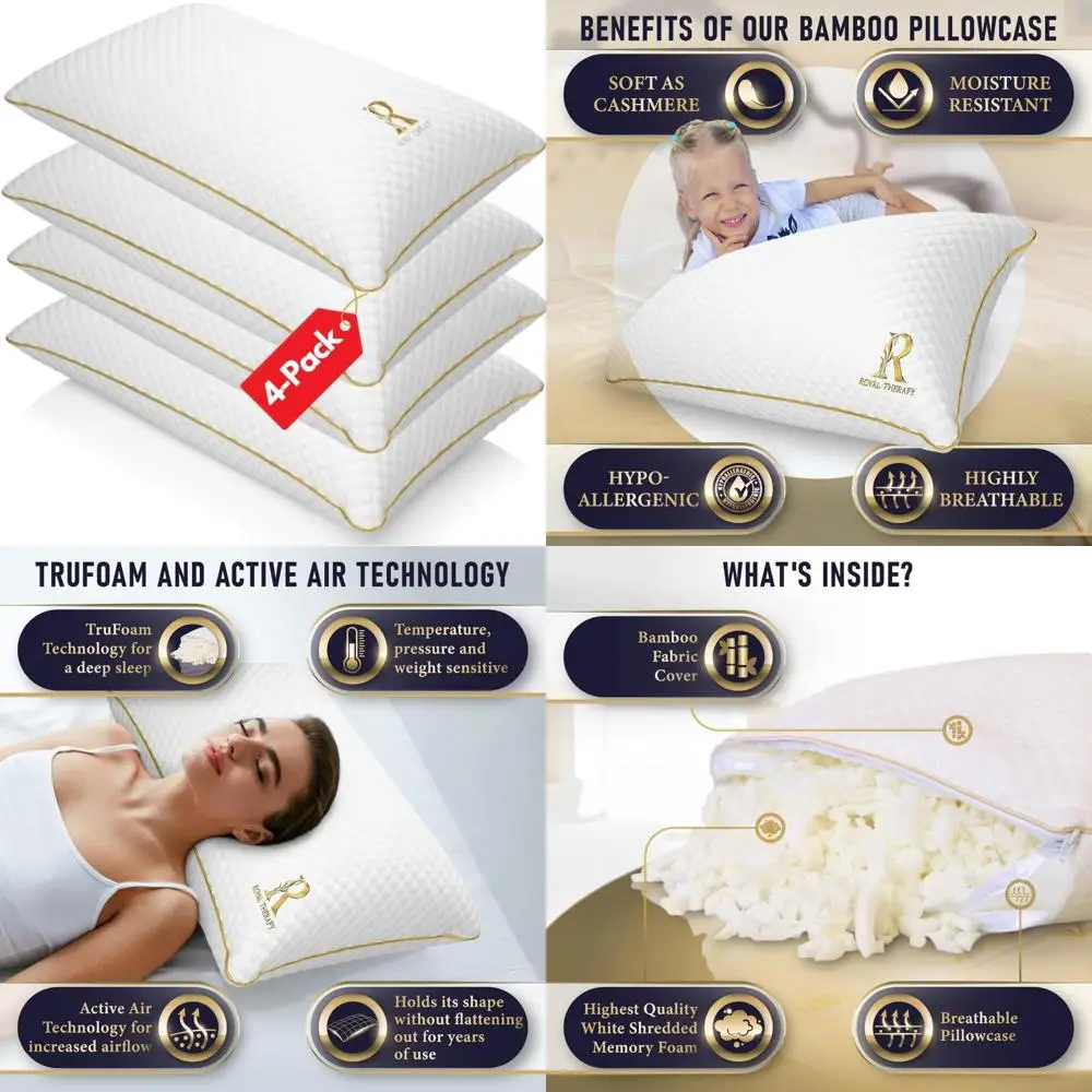 

Подушки из пены с эффектом памяти, 4 шт., регулируемые, измельченные, для облегчения боли в шее и плечах, поддерживающие спину и живота.