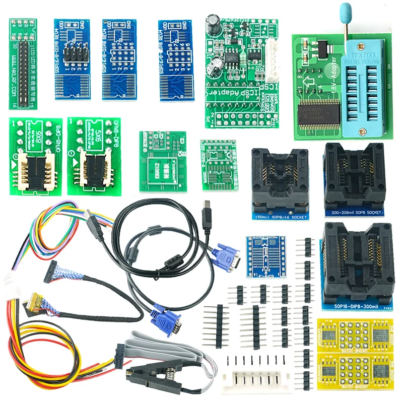 100% Original RT809F ISP Programmer + 16 Adapter Icsp Bios Programmer RT809 lcd Usb Chip Eeprom Programmer NAND TSOP48 Adapter