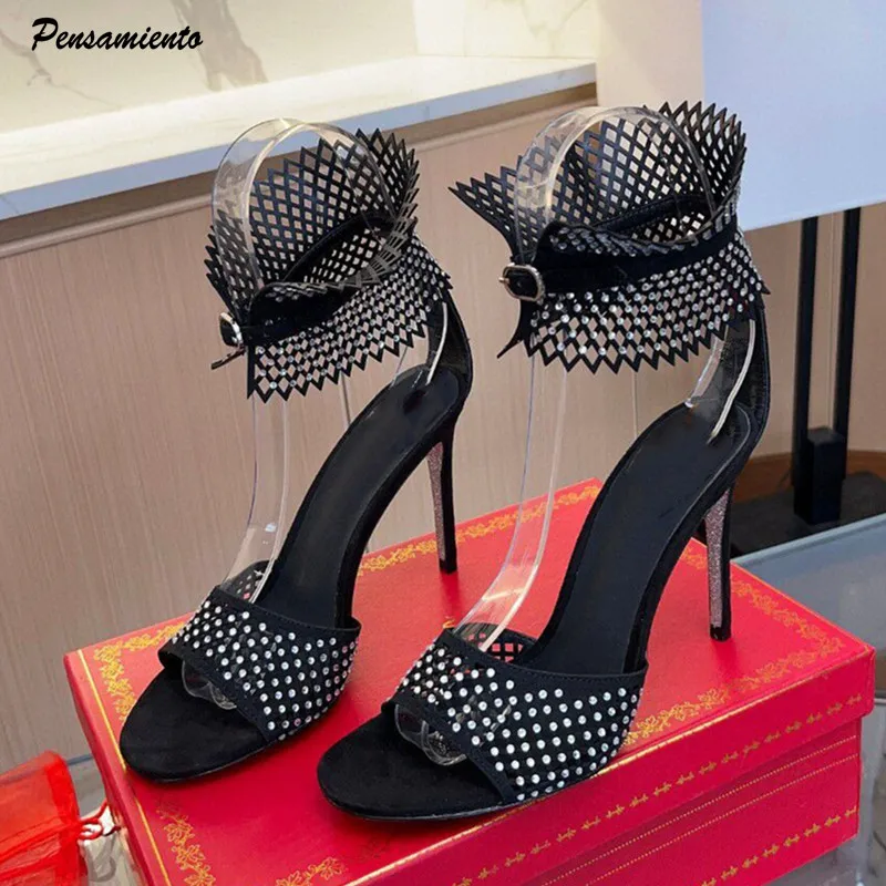 2026 Summer Fashion Rhinestones Hollow out Women Gladiator Sandals Sexy Ankle Strap Bukcle Stiletto High heels Party Dress Shoes