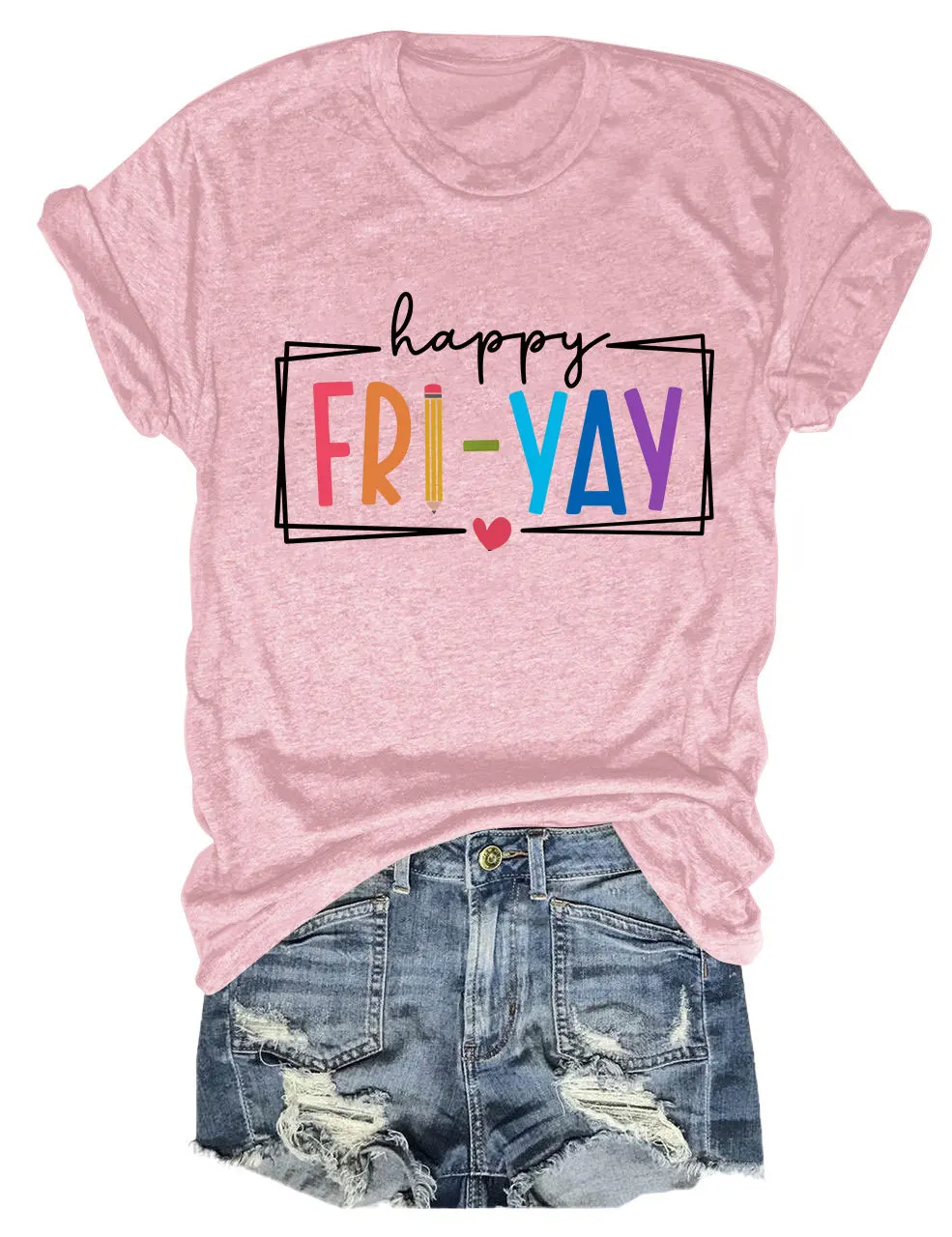 New Summer T-shirt happy fri yay printed turtleneck casual fashion plus-size blouse