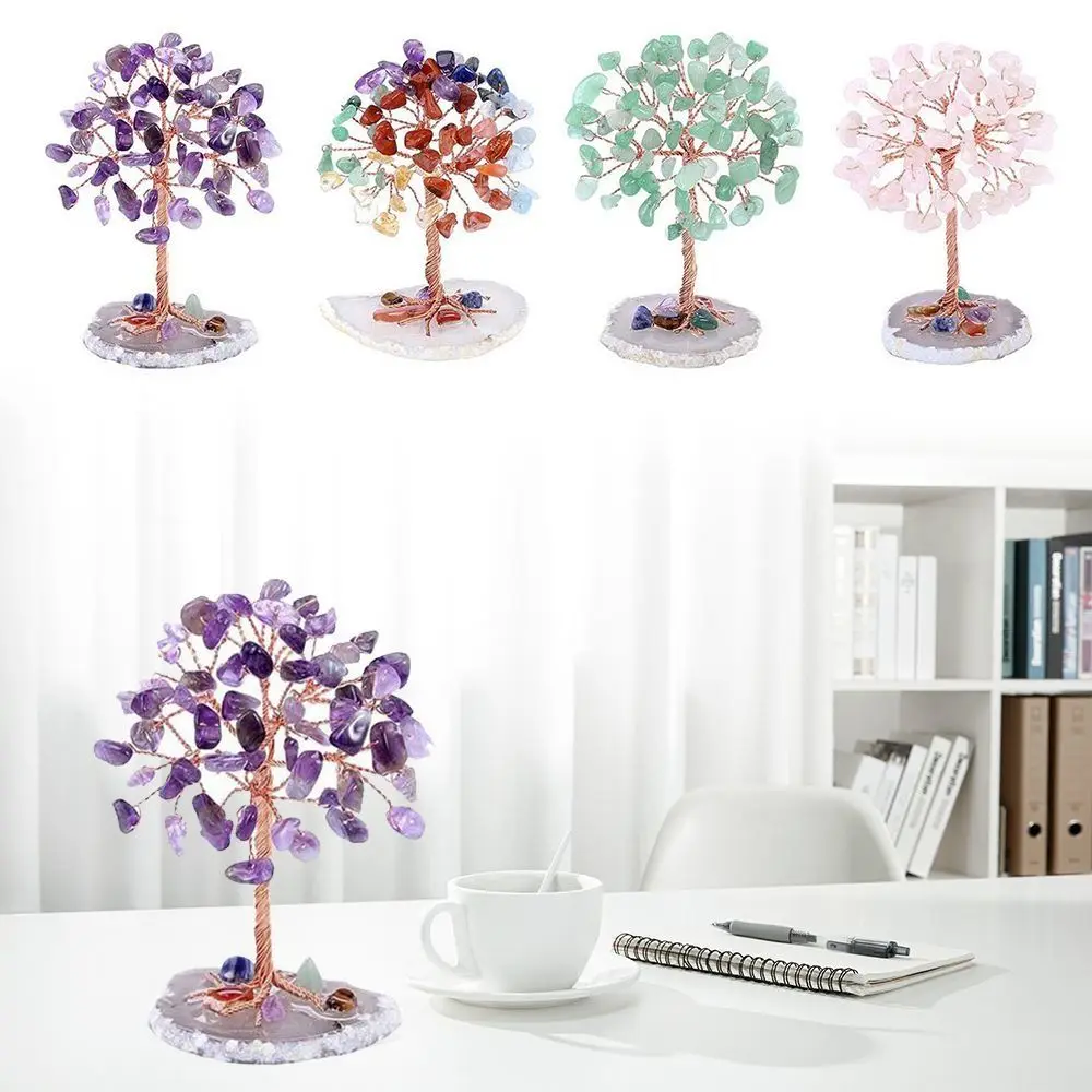 Positive Energy Amethyst Crystal Tree Agate Purple Money Tree Green Pink Crystal Decor Home Office Desk