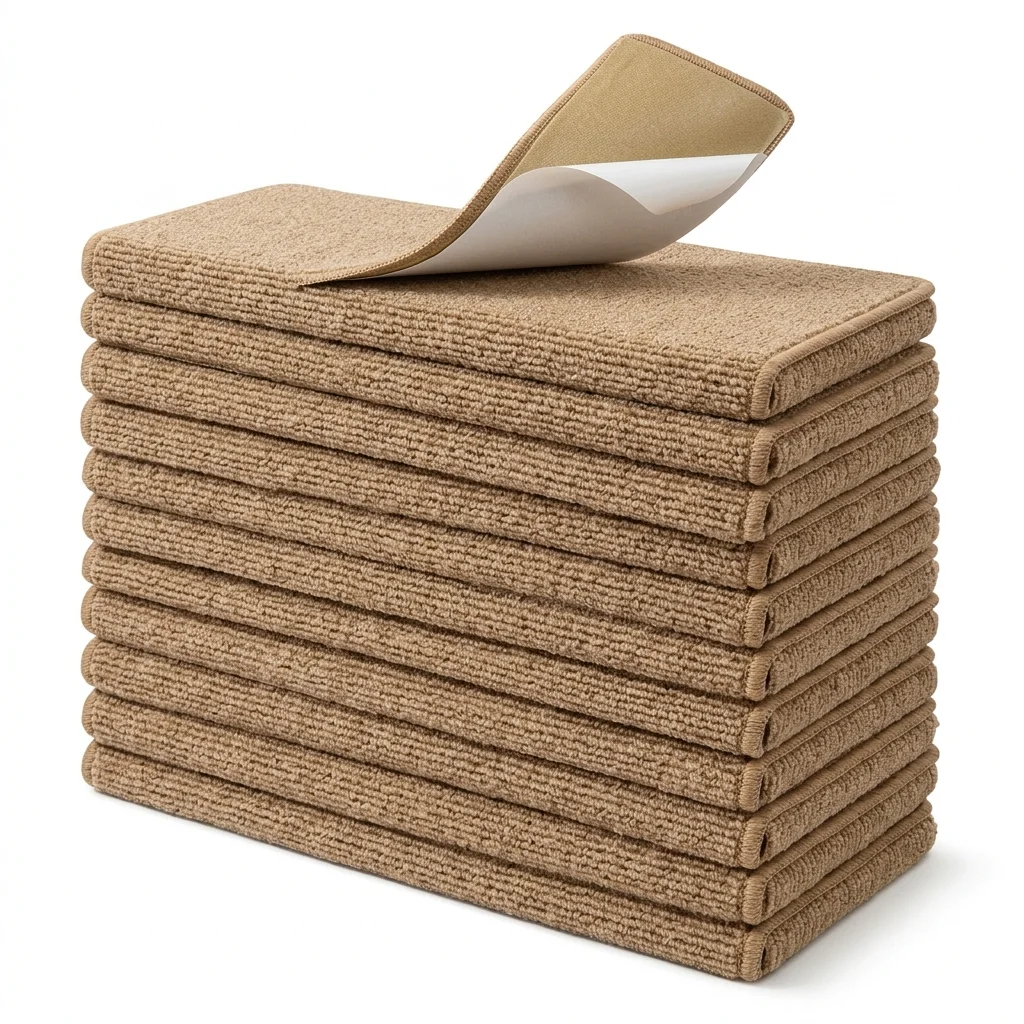 Selbstklebende Treppenstufenauflagen 15 Stück, Hellbraun 65x21x4 cm, Rutschfeste Teppichmatten für Innentreppen, Geräuschreduzierend, Einfache Installation