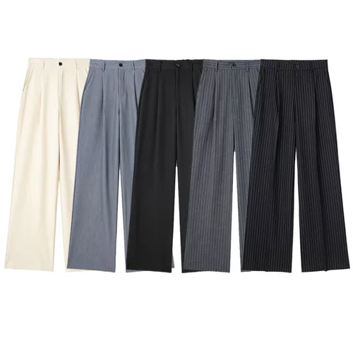 HXAO-Pantalones rectos de cintura alta para mujer, pantalón informal holgado con cremallera, elegante, para oficina, verano, 2024