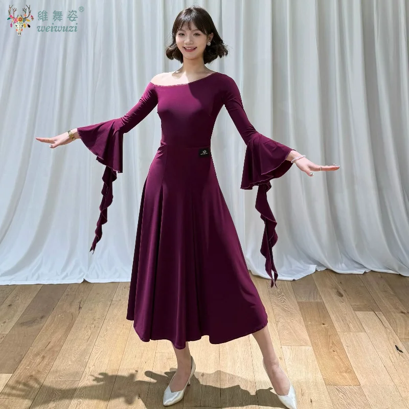Elegant Modern Dance Practise Clothes Adult Dance Group Performance Female Waltz Foxtrot Ballroom Big Swing Training Dresses