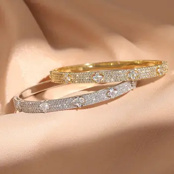 ANENJERY 四葉花鑲嵌閃亮鋯石手鍊,女士女孩優雅精緻復古法式珠寶婚禮批發 10 最佳銷售 卡地亞耳環 - №1