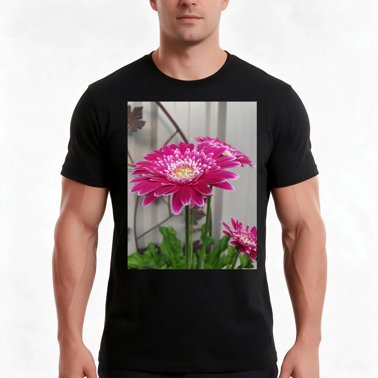Pink Gerberas T-Shirt, Summer Casual Cotton Tee, Oversized Streetwear Tops, Vintage Graphic Print, Loose Fit Short Sleeve