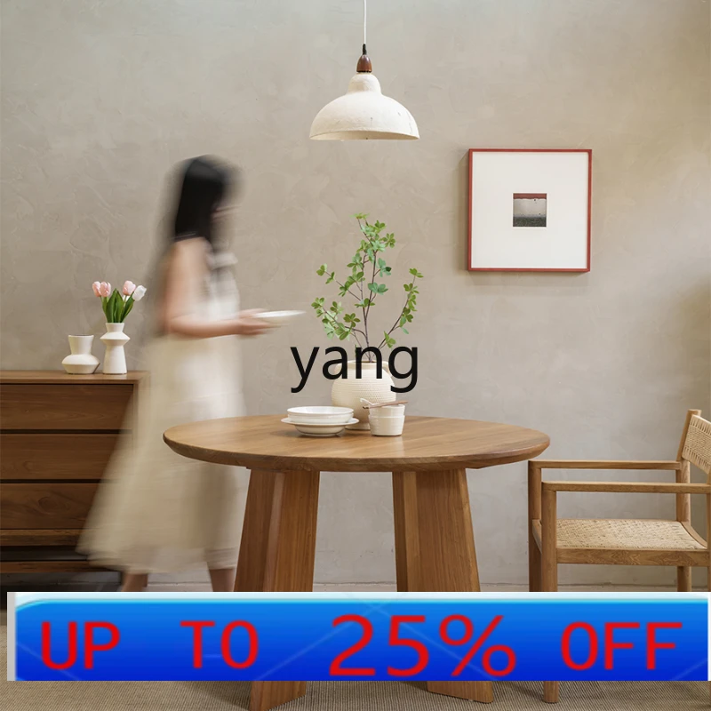 

LHH retro style round solid wood dining table home teak round table wabi sabi restaurant dinner