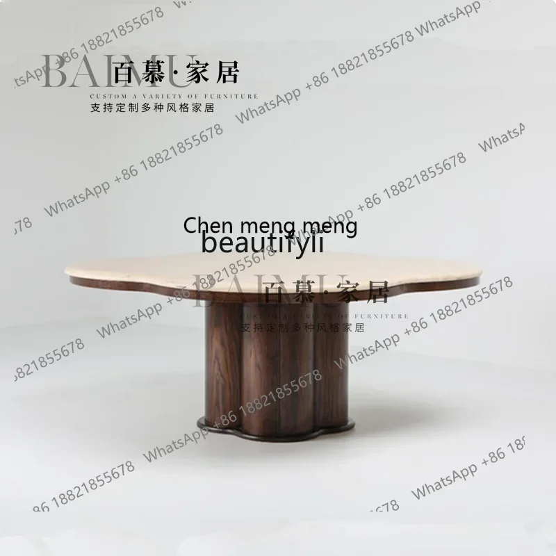 New arrive French medieval solid wood coffee table retro coffee table minimalist living room balcony cave stone tea table